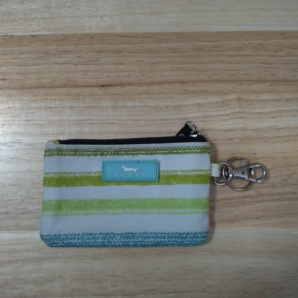 SCOUT IDKase ID Case Card Holder Pouch Striped Key Chain Accent Zip Closure